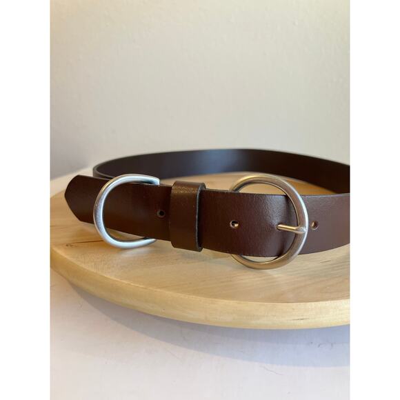Brown Genuine Italian Leather USA Made Silver Loop Buckle Belt Size Large main image 6